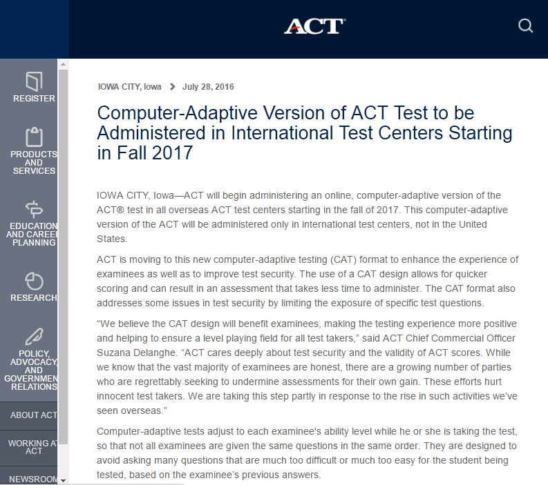 ACT考试 ACT官方 ACT机考 ACTtest 国际考试圈 AOP