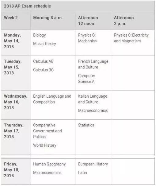 ACT SAT SAT2 AP考试时间 国际考试