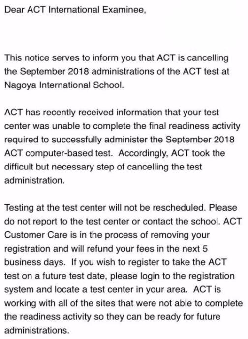 ACT考场 ACT日本名古屋 ACT机考 ACT考试 ACT官方 亚洲ACT 美国高考 出国考试 留学考试 国际考试