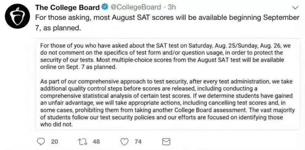 College Board公平性堪忧！SAT考试再曝9月补考重题