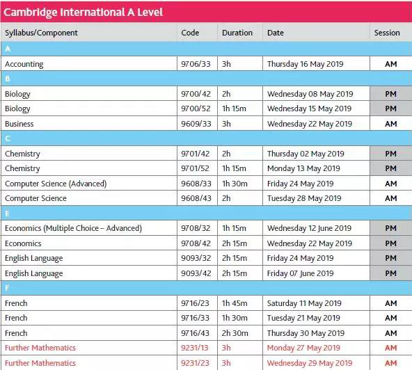 CIE考试局：2018年10-11月A-Level成绩揭晓时间及2019年全年考试排期